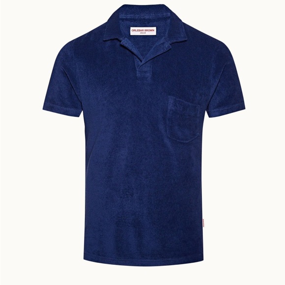 ORLEBAR BROWNI Blue Wash Tailored Fit Towelling Resort Polo Shirt M *Like New*